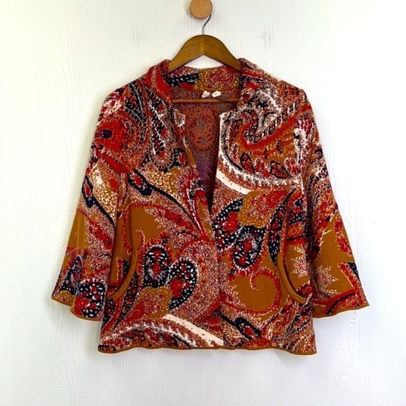 Moth by Anthropologie- Intarsia Paisley Colorful Print 1 Button Sweater Jacket S - Picture 7 of 12